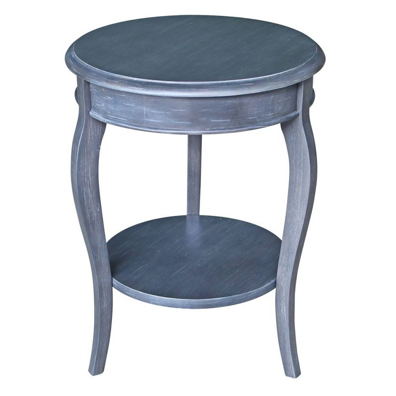 Cambria Round End Table Antique/Heather Gray - International Concepts: Solid Wood, Fixed Shelf