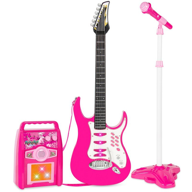 Best Choice Products Kids Electric Musical Guitar Toy Play Set w/ 6 Demo Songs, Whammy Bar, Microphone - Pink
