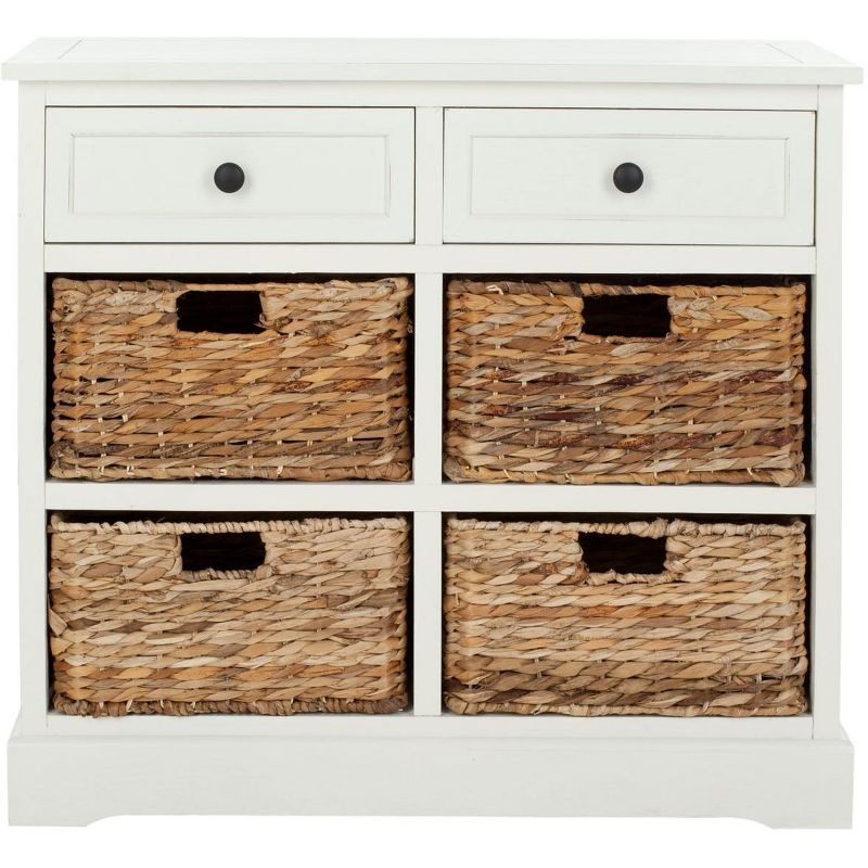Herman Storage Unit with Wicker Baskets - Distressed Cream - Safavieh.