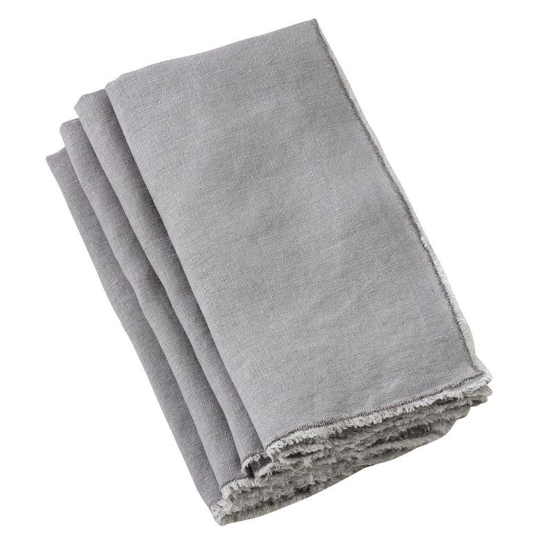 Saro Lifestyle Fringed Design Stone Washed Napkins (Set of 4), Grey