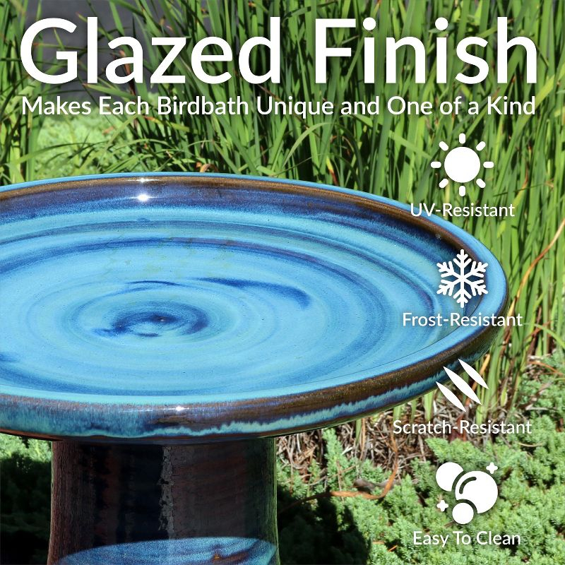 Sunnydaze Outdoor Weather-Resistant Garden Patio Simply Elegant High-Fired Smooth Ceramic Hand-Painted Bird Bath - Galaxy Blue