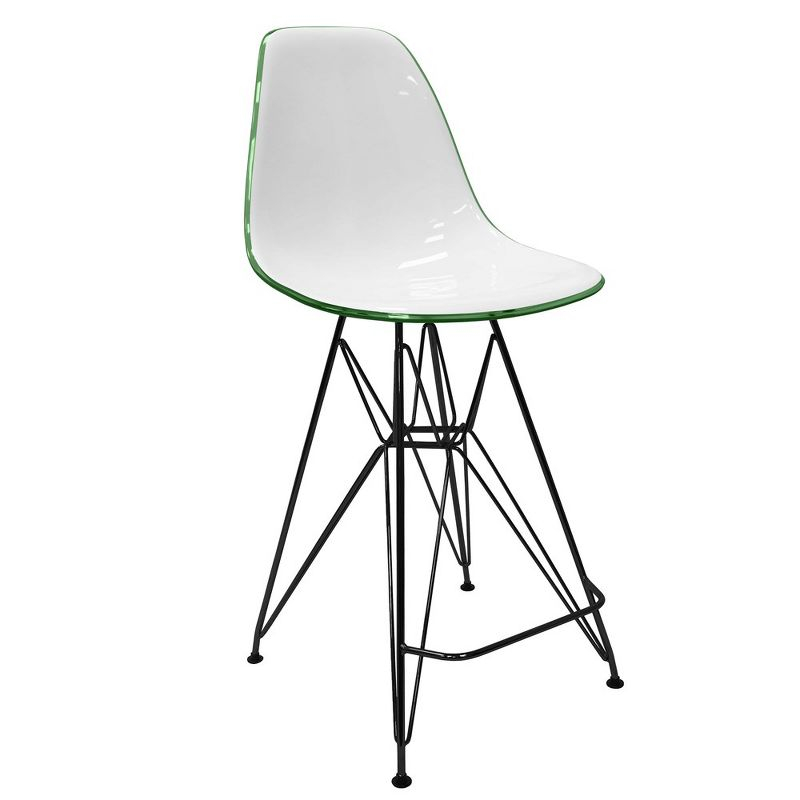LeisureMod Cresco Mid Century Modern Acrylic Counter Height Barstool with Black Steel Base – Ideal for Kitchens and Dining Rooms, White/Green