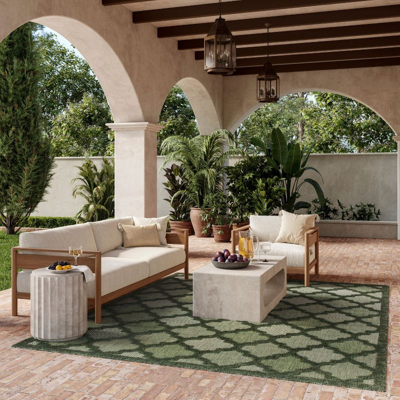 Nourison Easy Care Trellis Flatweave Indoor Outdoor Area Rug 6' x 9' Green