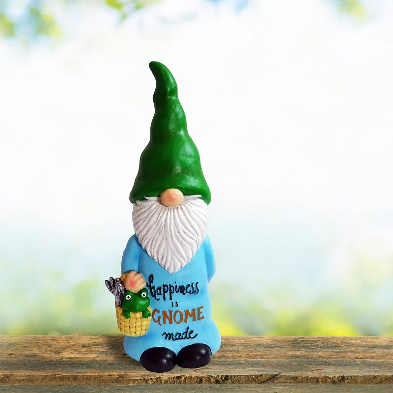 24" Magnesium Oxide "Happiness is Gnome Made" Indoor/Outdoor Garden Gnome Statue Green/Blue - Alpine Corporation