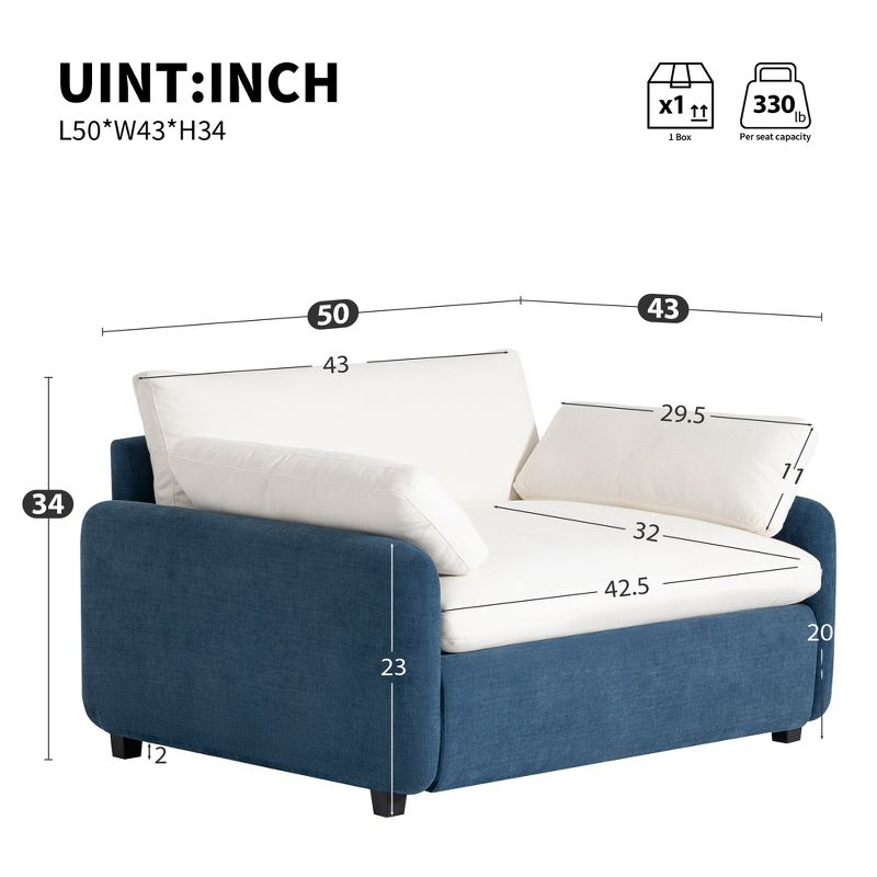 GDFStudio Lilith 50" Oversized Chenille Bold Color-Blocking Armchair, Single Sofa Chair, Blue