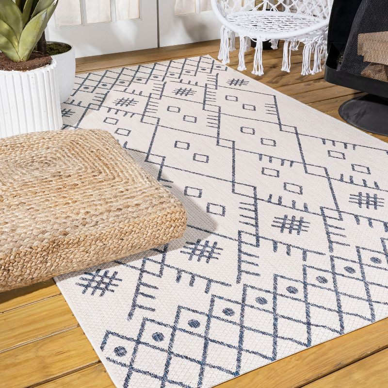 4'x6' Boho Moroccan Indoor/Outdoor Area Rug, Ivory/Navy - JONATHAN Y