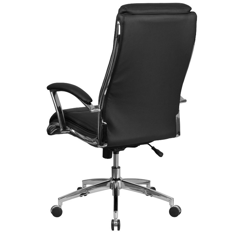 Flash Furniture High Back Designer Black LeatherSoft Smooth Upholstered Executive Swivel Office Chair with Chrome Base and Arms
