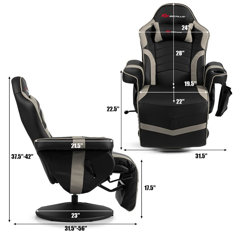 Costway Massage Gaming Recliner Reclining Racing Chair Swivel Gray