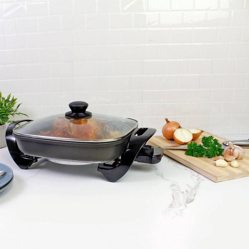 Kenmore 12x12" Non-Stick Electric Skillet with Glass Lid - Black/Gray: Cast Iron, Plug-In, Temperature Control, 1350W