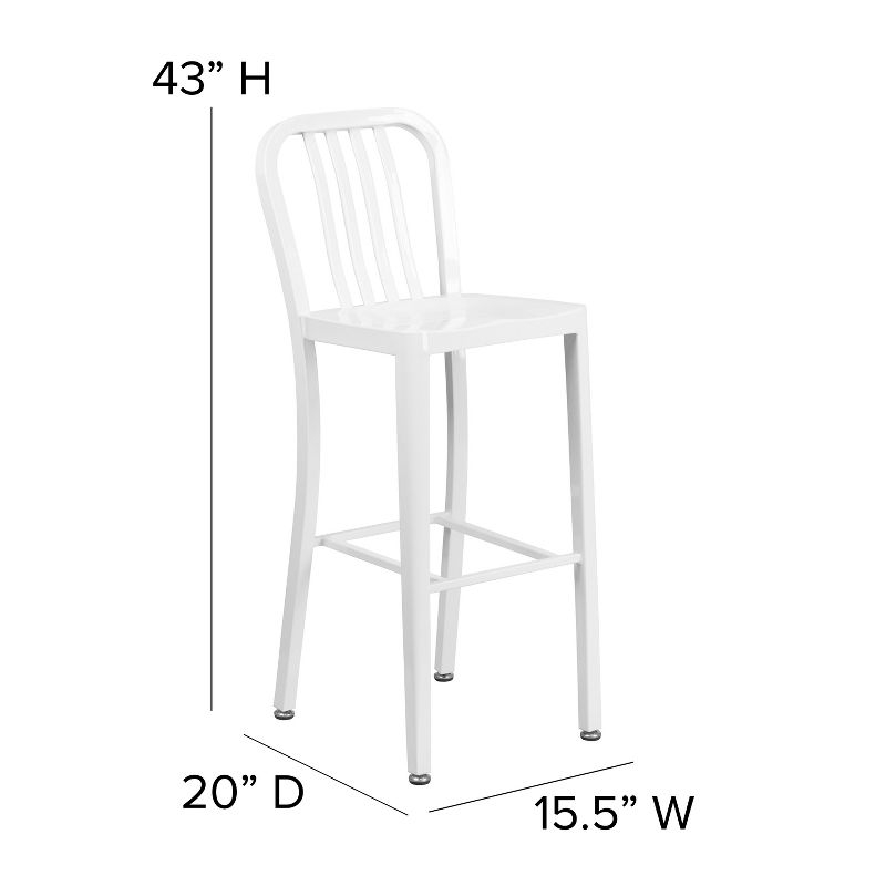 Flash Furniture Commercial Grade 30" High White Metal Indoor-Outdoor Barstool with Vertical Slat Back