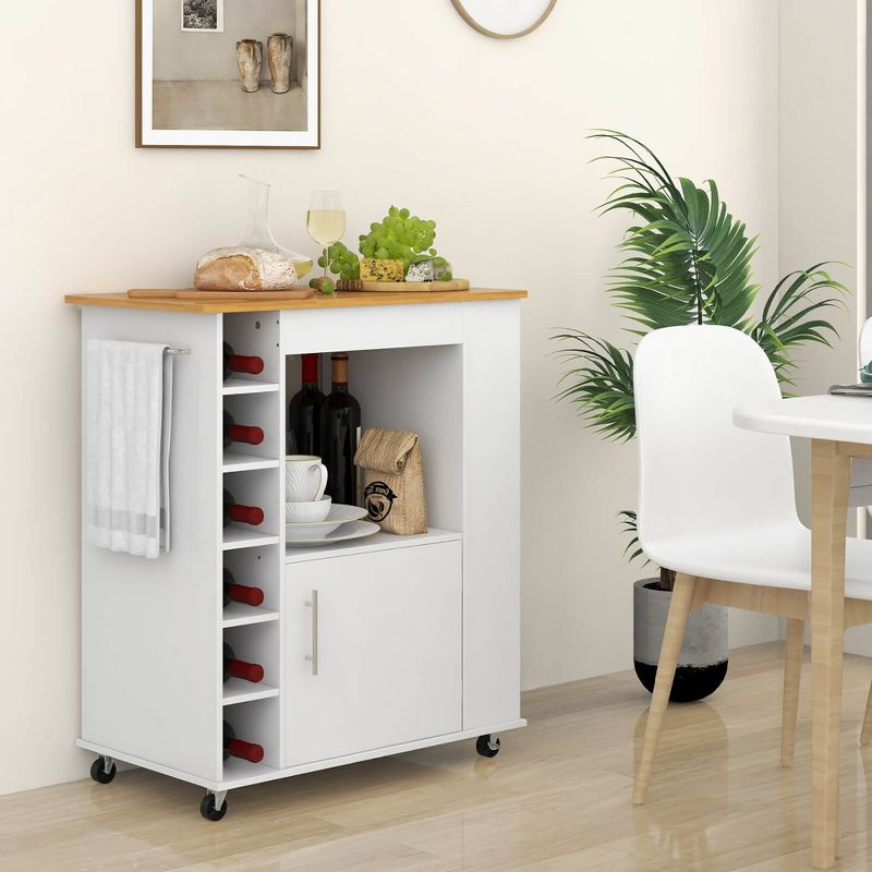 Tangkula Kitchen Cart on Wheels Mobile Kitchen Storage Island w/ 6-Bottle Wine Rack