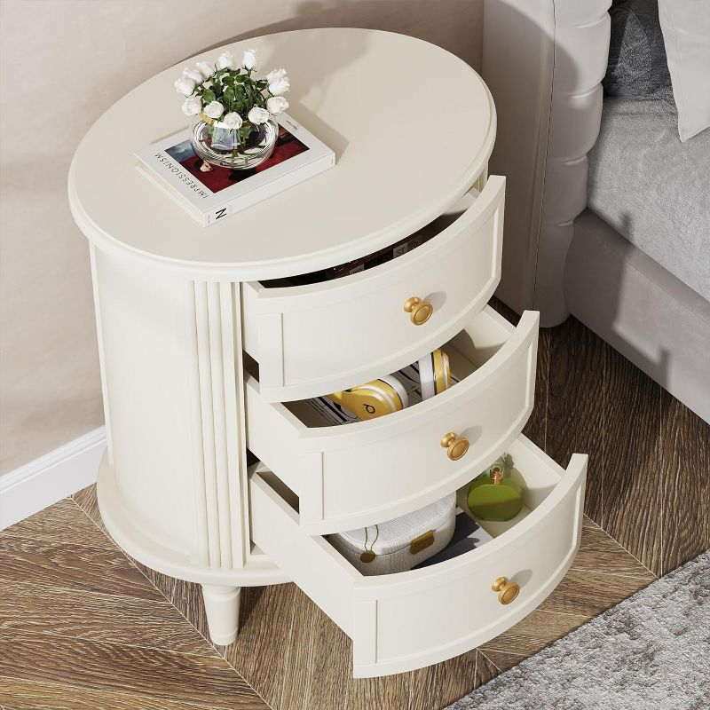 Tribesigns Wooden Farmhouse 3 Drawers Nightstand, Off-White, 1PC