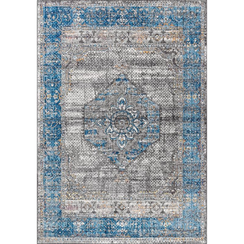 8'x10' Anatolia Vintage Medallion Area Rug, Peacock Blue/Gray - JONATHAN Y