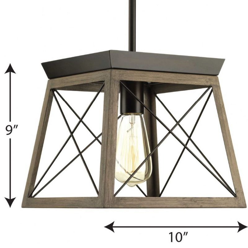 Progress Lighting Briarwood 1-Light Mini-Pendant, Steel, Galvanized, Faux-Painted Wood Enclosure, Canopy Included
