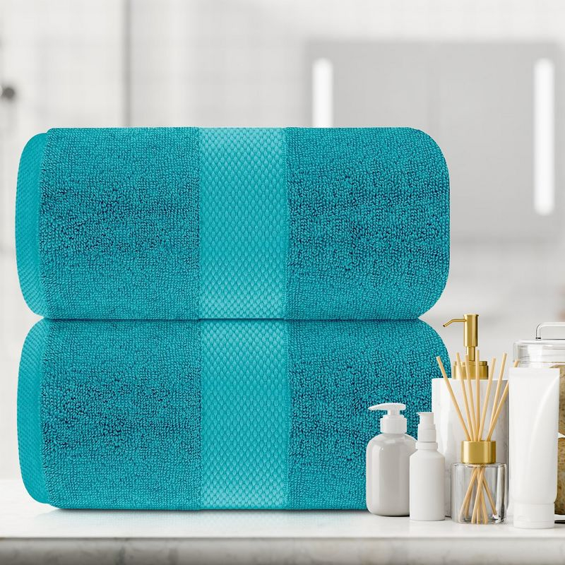 White Classic Luxury 100% Huge Cotton Bath Sheets Set of 2 - 35x70" Aqua