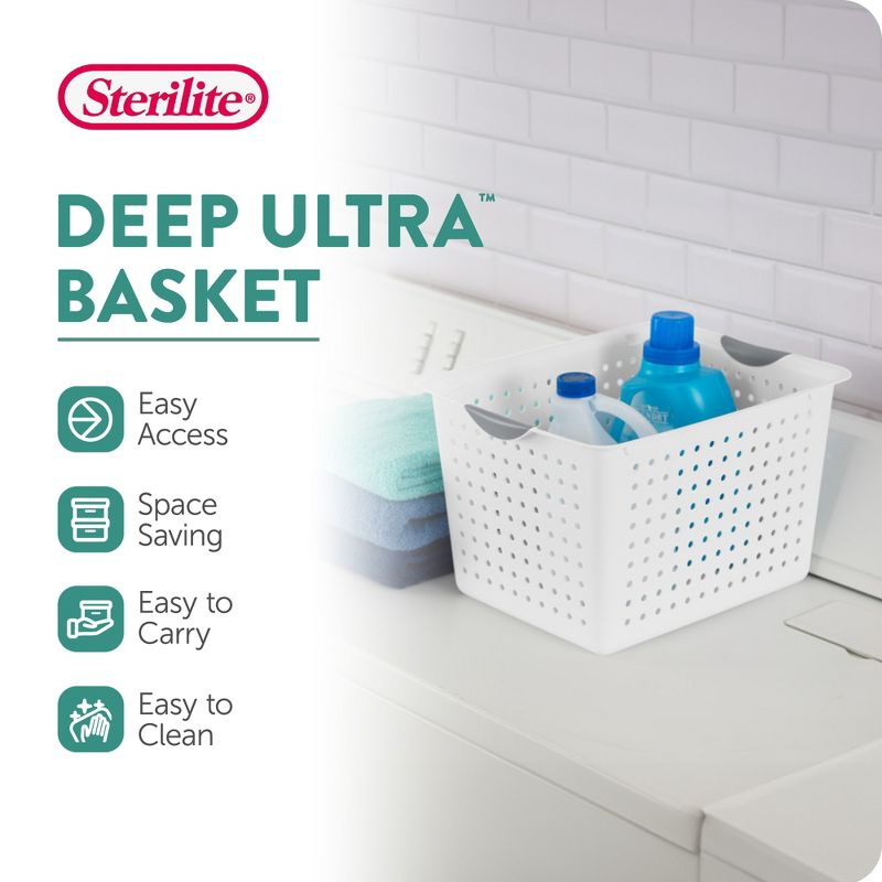 Sterilite Deep Ultra Basket, Closet Organizer Bin, Cabinets, Pantry, Shelving and Countertop Space Open Container, White, 24-Pack