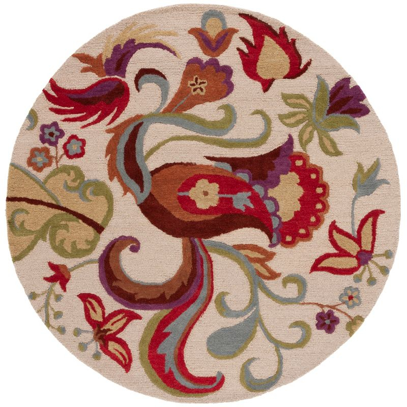 Blossom BLM680 Hand Hooked Area Rug - Beige/Multi - 6' Round - Safavieh.