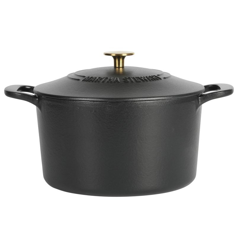 Martha Stewart Gatwick 7qt Enamel Cast Iron Dutch Oven Matte Black: Oven-Safe, Gas & Electric Compatible, 15" Diameter