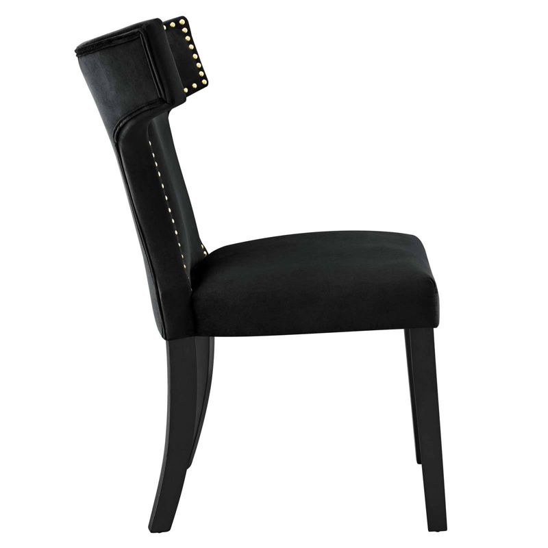 Set of 2 Curve Performance Velvet Dining Chairs Black - Modway: Rubberwood Frame, Armless, Spot Clean