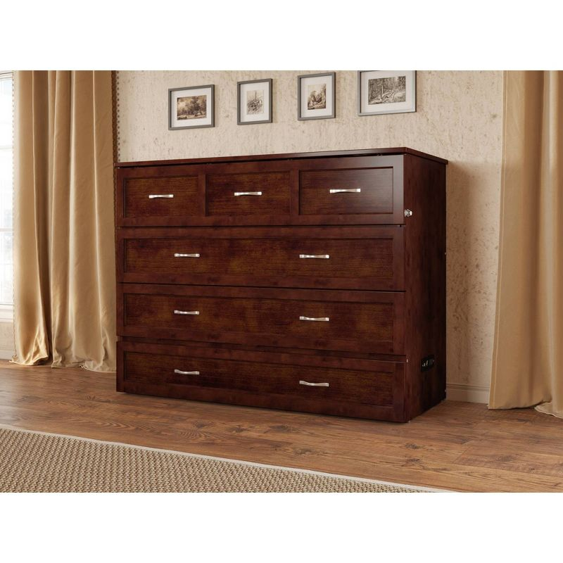 Full Deerfield Murphy Bed Chest with Charger Walnut - AFI: Bedroom Furniture, No Box Spring Needed