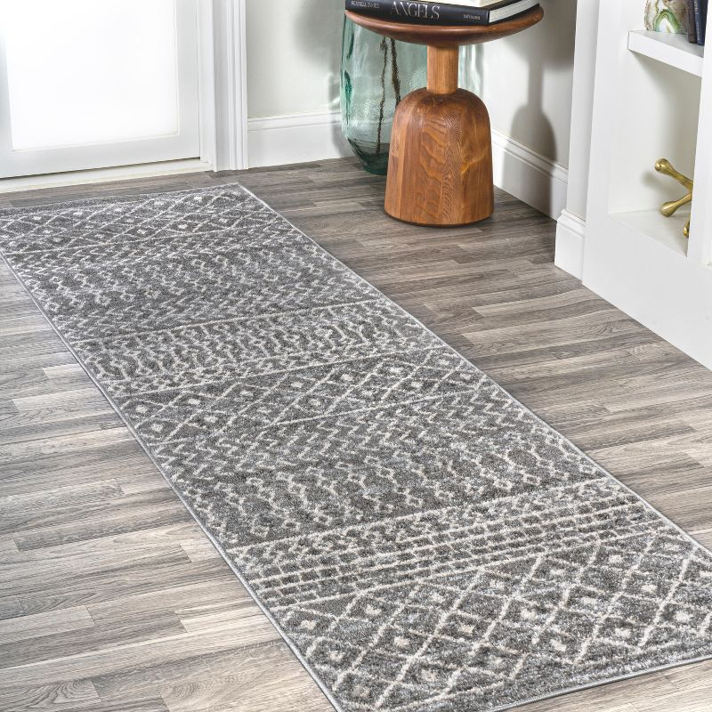 2' x 8' Arta Moroccan Modern Geometric Rug Runner Rug, Gray/Cream - JONATHAN Y