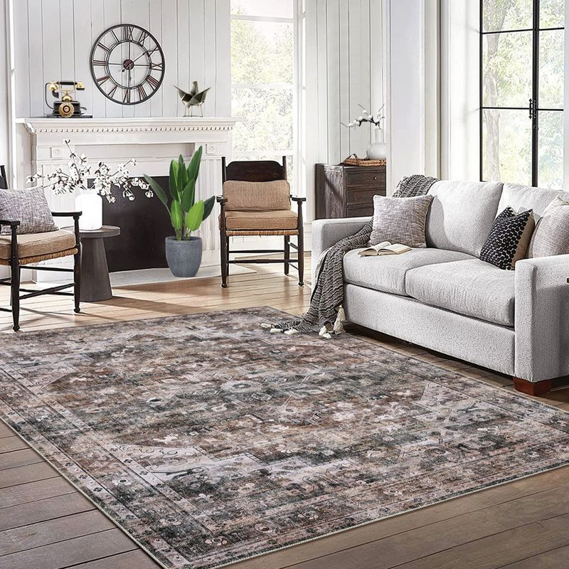 8x10 Brown Washable Area Rug Vintage Rug Medallion Print Rugs for Living Room, Bedroom, Dining Room Home Decor