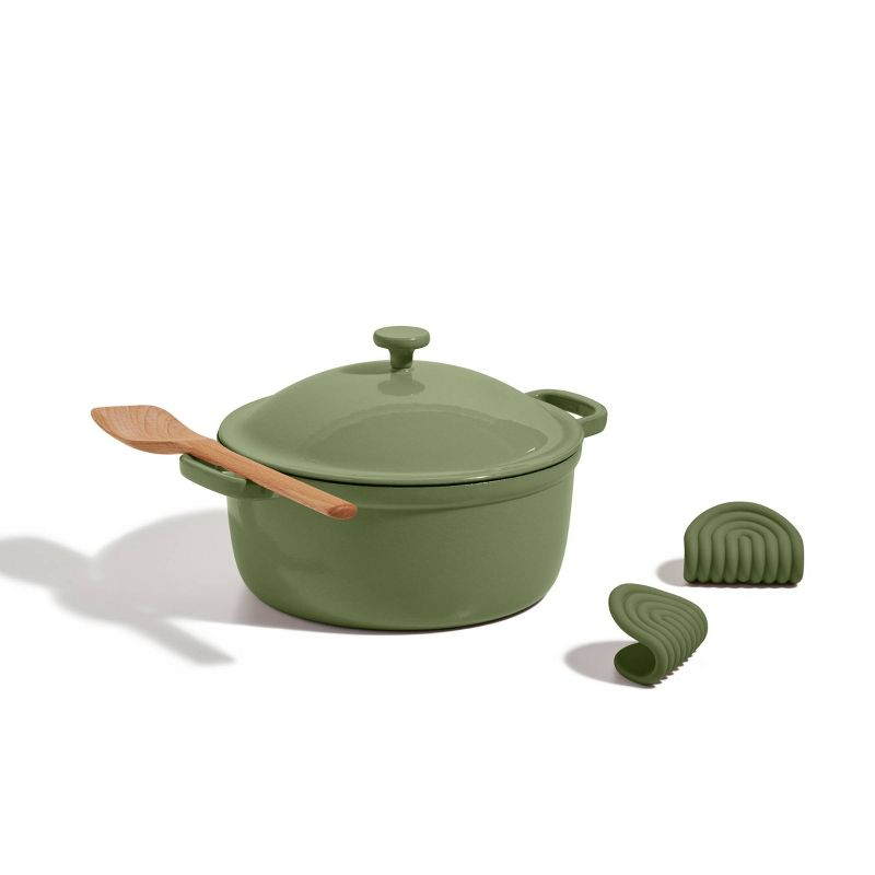 Our Place 5.5qt 10.5" Cast Iron Perfect Pot - Sage: Our Place Cookware, Enamel Finish, Hand Wash, Gas & Electric Compatible