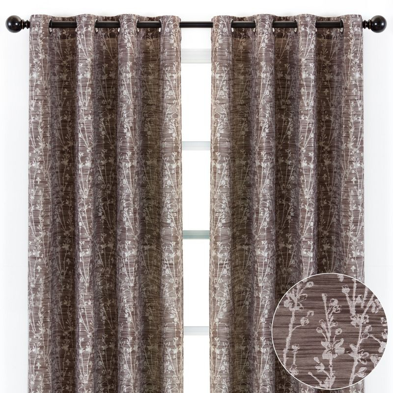 Chanasya 2pk Jacquard Floral Partial Room Darkening Grommet Window Curtain Panels - Set of 2 - 52 x 63 Inches Long - Brown