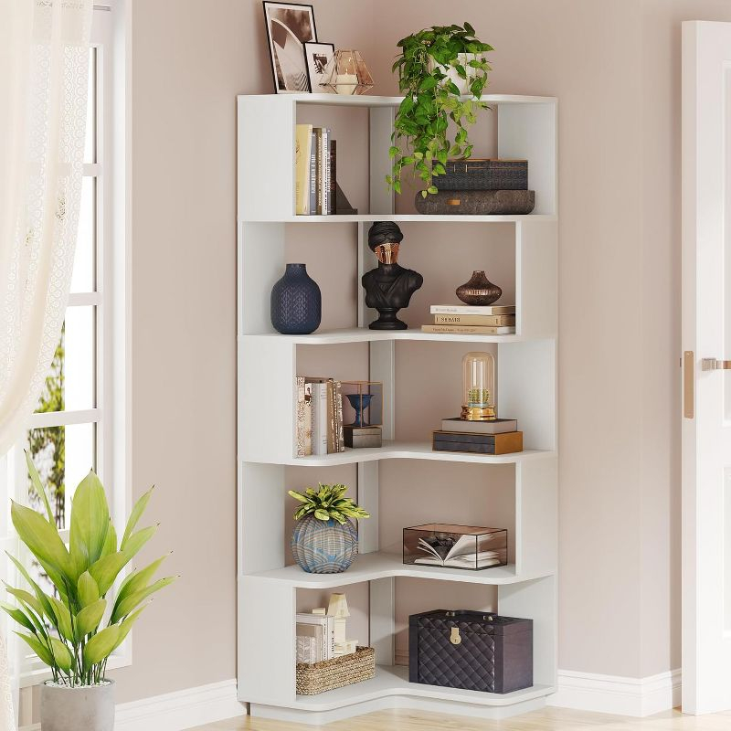 Hommoo 6-Tier Corner Bookshelf, 64.96" Corner Bookcase with Anti-Drop Panel Silver Gray