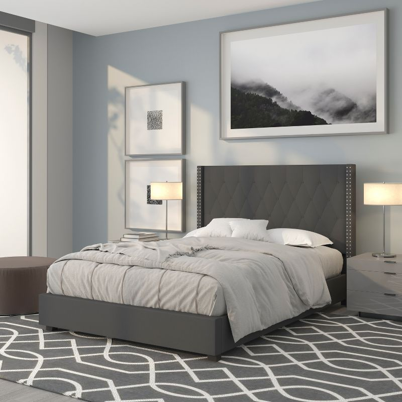 Flash Furniture Riverdale Full Size Tufted Upholstered Platform Bed in Dark Gray Fabric