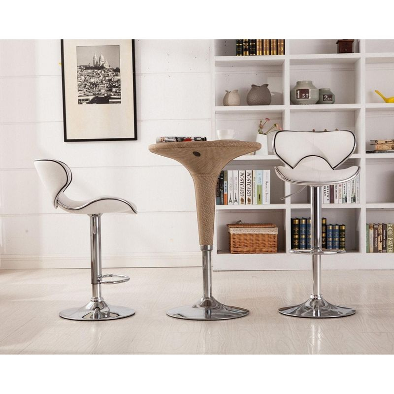 Roundhill Furniture Masaccio Faux Leather Airlift Adjustable Swivel Barstools, White, Set of 2