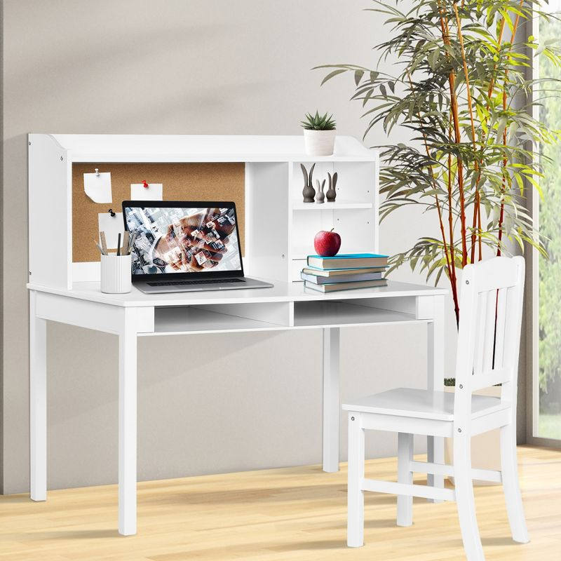 Costway Kids Desk & Chair Set Study Writing Desk w/ Hutch & Bookshelves White