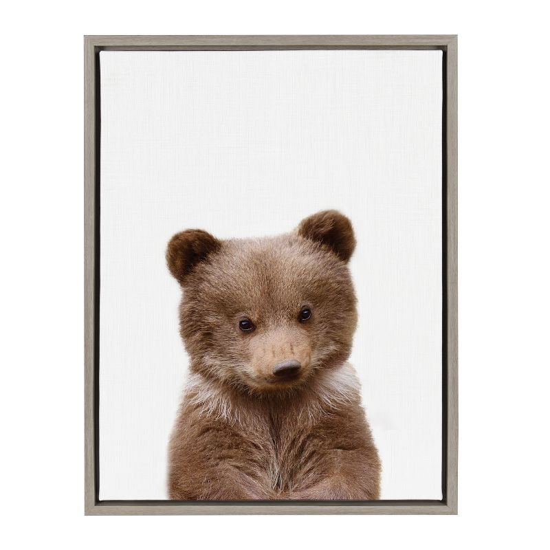 18" x 24" Sylvie Baby Bear Framed Canvas by Amy Peterson Gray - Kate & Laurel All Things Decor: Modern Style Animal Wall Art for Nursery