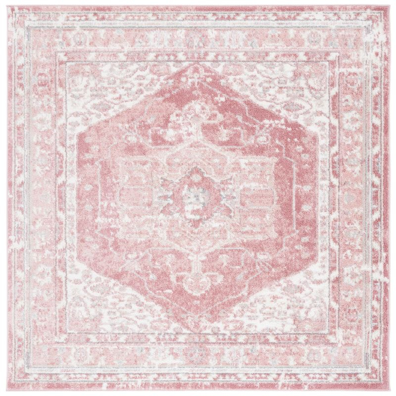 Layla LAY108 Power Loomed Area Rug - Ivory Grey/Pink - 6'7"x6'7" - Safavieh