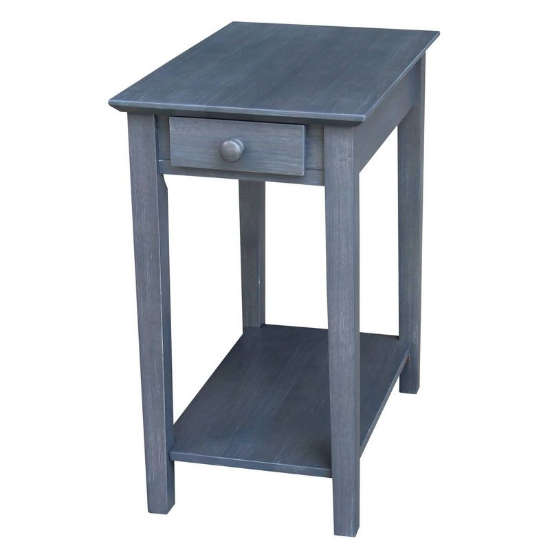 International Concepts Narrow End Table Heather Gray: Mid-Century Modern Style, Hardwood, Drawer & Shelf
