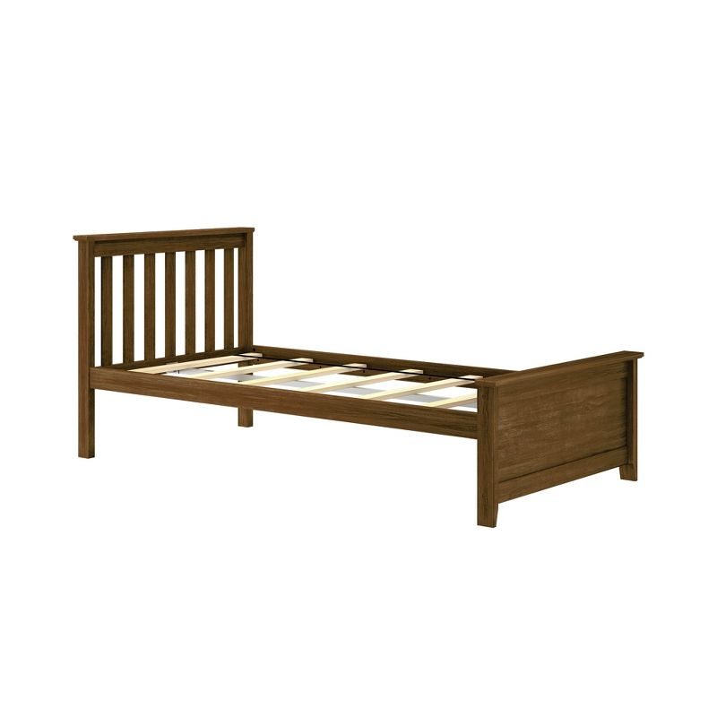 Max & Lily Twin Bed Frame with Headboard, Solid Wood Platform Bed for Kids, Walnut