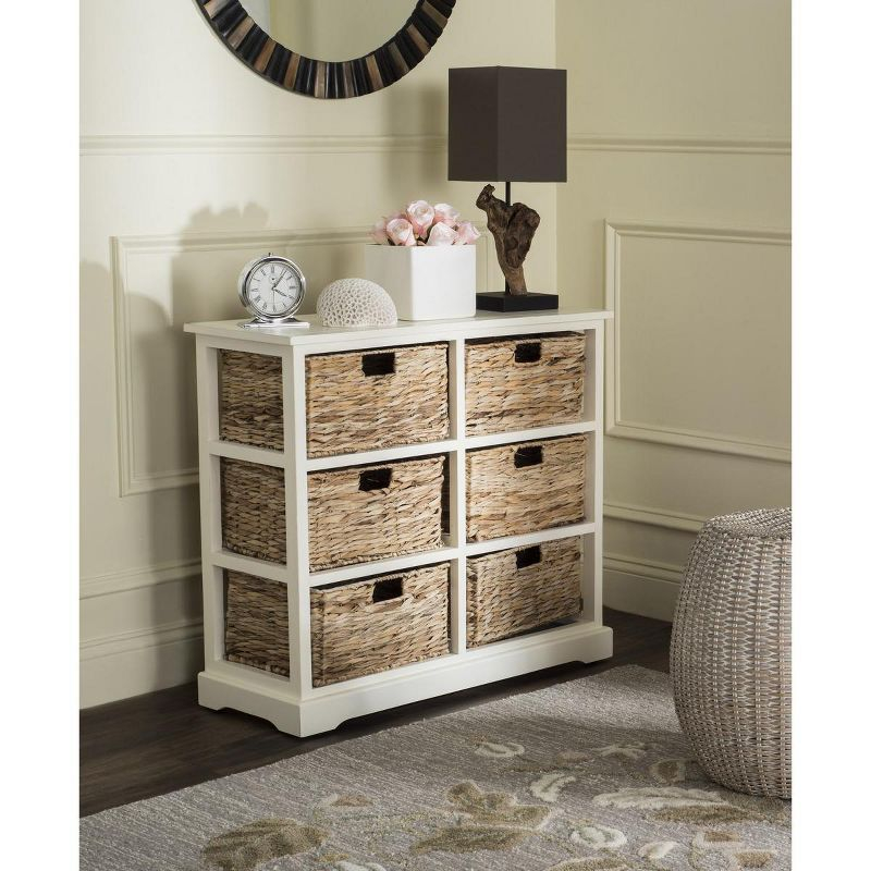 Keenan 6 Wicker Basket Storage Chest - Vintage White - Safavieh.