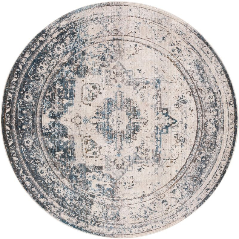 Vintage Persian VTP438 Power Loomed Indoor Area Rug - Ivory/Blue - 5' Round - Safavieh