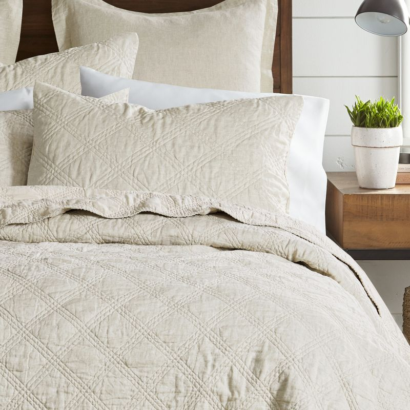 Linen Front/Cotton Back Standard Quilted Sham - Natural - Levtex Home