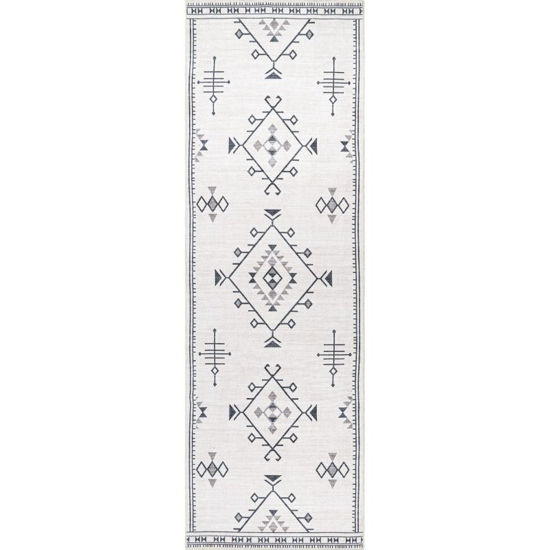 Nuloom Evalyn Diamond 2x6 Machine Washable Runner Indoor Area Rug for Living Room Bedroom Dining Room Entryway Hallway Kitchen, Cream/Ivory