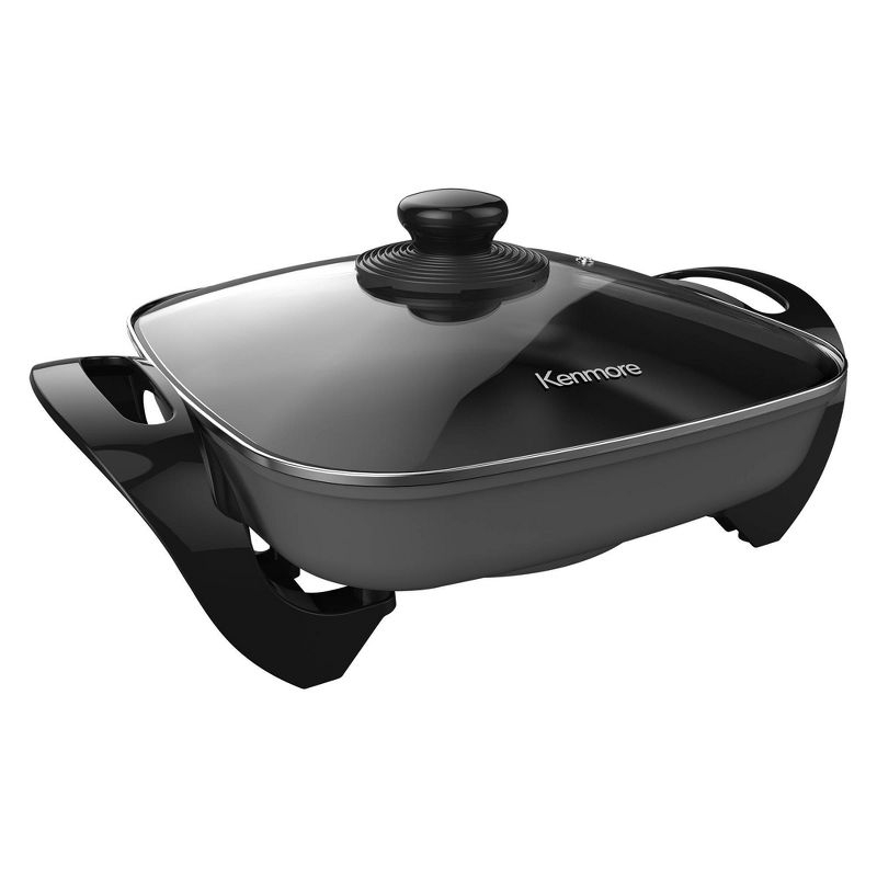 Kenmore 12x12" Non-Stick Electric Skillet with Glass Lid - Black/Gray: Cast Iron, Plug-In, Temperature Control, 1350W