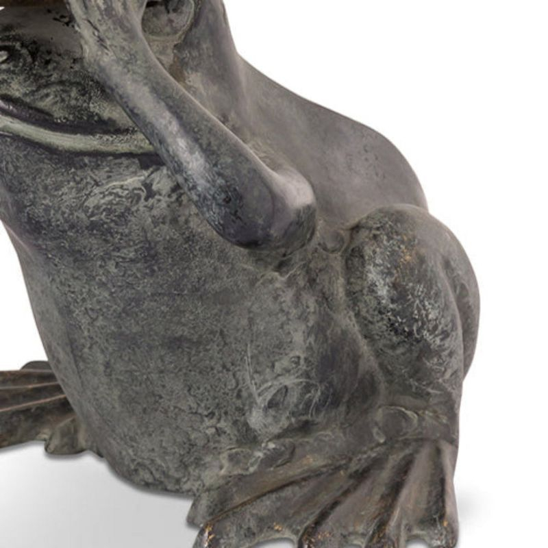 SPI Home Frog Spectator with Bird Sculpture – 13.5" Bronze Whimsical Garden Decor for Outdoor Patio or Indoor Display