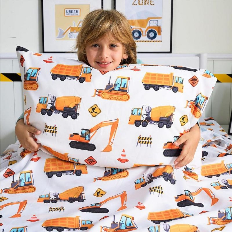 SYNCFUN Kids Full Sheet Set Construction Vehicle - 4 Piece Soft Microfiber Bed Sheets - Cozy Toddler Bedding Set for Boys Girls Teens