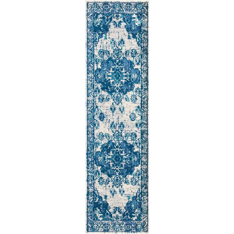 Monaco MNC243 Power Loomed Indoor Runner Rug - Ivory/Blue - 2'2"x8' - Safavieh