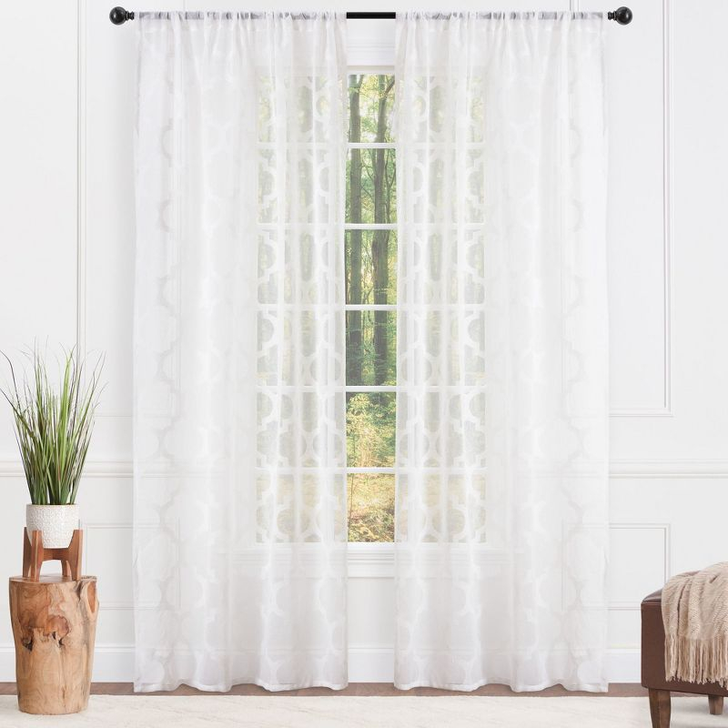 Chanasya 2pk Quatrefoil Voile Sheer Window Curtain Panels - Set of 2 - 52 x 63 Inches Long - White