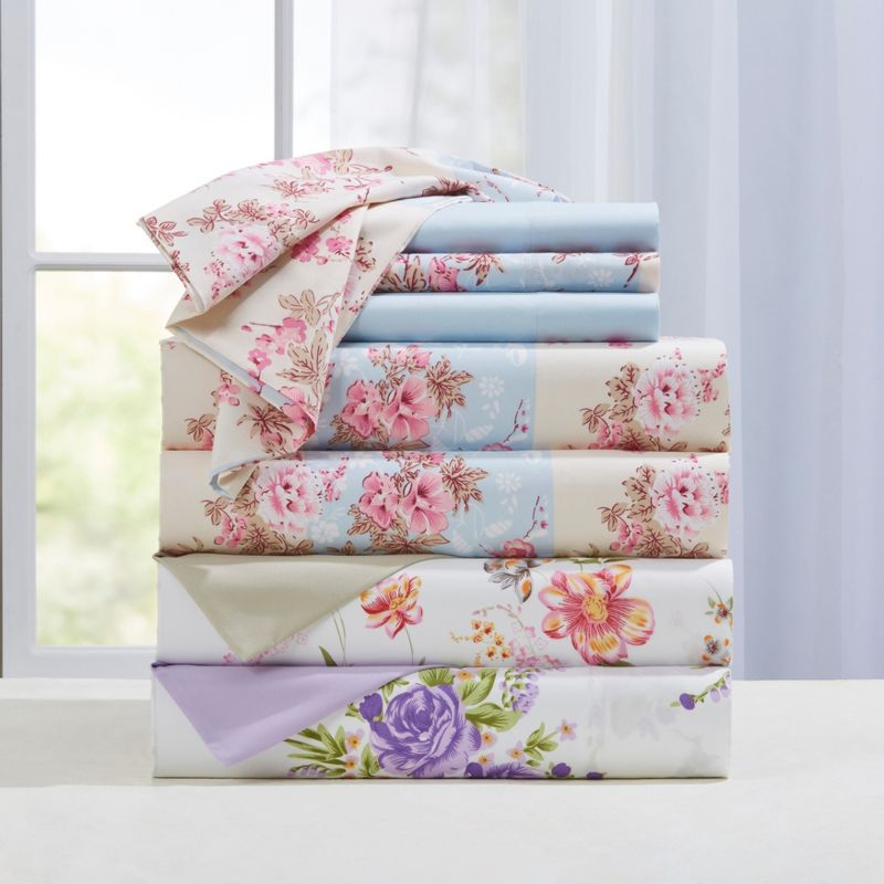 BrylaneHome 6-Pc Traditional Floral Sheet Set - Full, Pink Green Floral