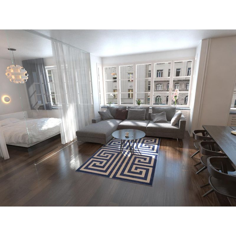 Unique Loom Athens Collection Area Rug - Greek Key (6' 1" x 9' Rectangle Navy Blue/Beige)