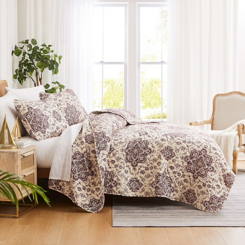 Southshore Fine Living Oversized Persia Lightweight 3-Piece Quilt Set Eggplant Full / Queen
