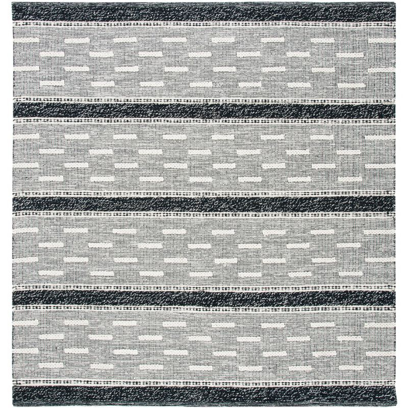Striped Kilim STK518 Hand Woven Area Rug - Black/Ivory - 7'x7' - Safavieh.