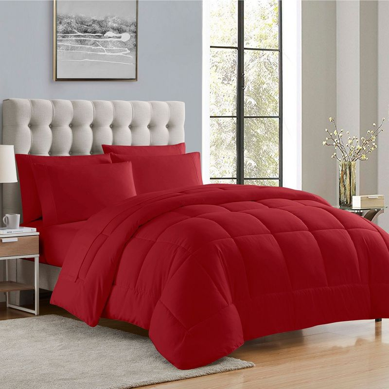 Bed-in-A-Bag Solid Color Comforter & Sheet Set Soft All Season Bedding, King, Red